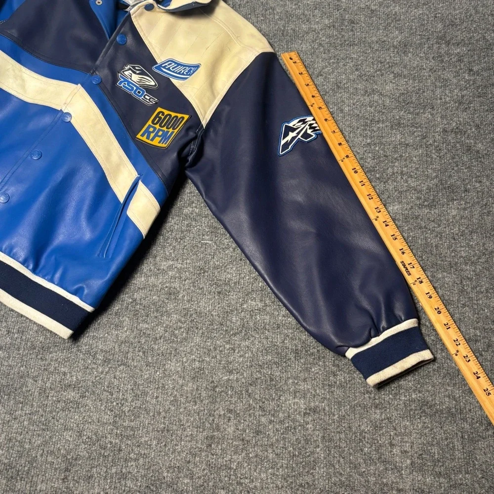Avirex USA 750 Racing Jacket Youth L 16-18 Blue Varsity Moto Y2K‎
